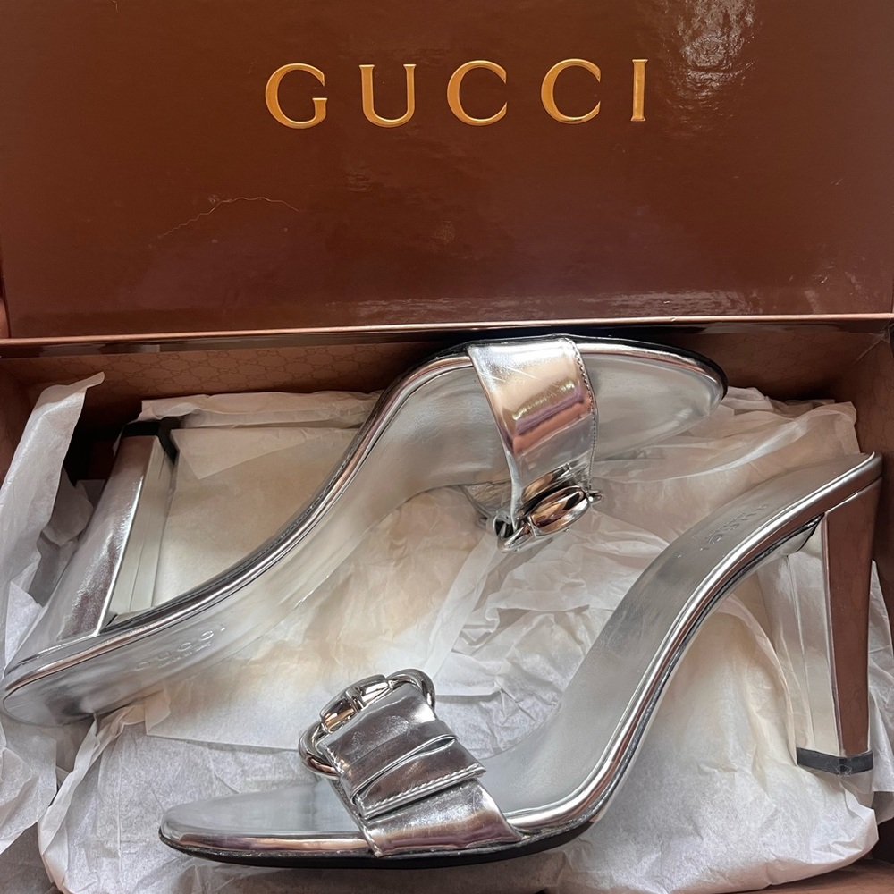 Gucci Vintage Y2K Silver Slide Heels